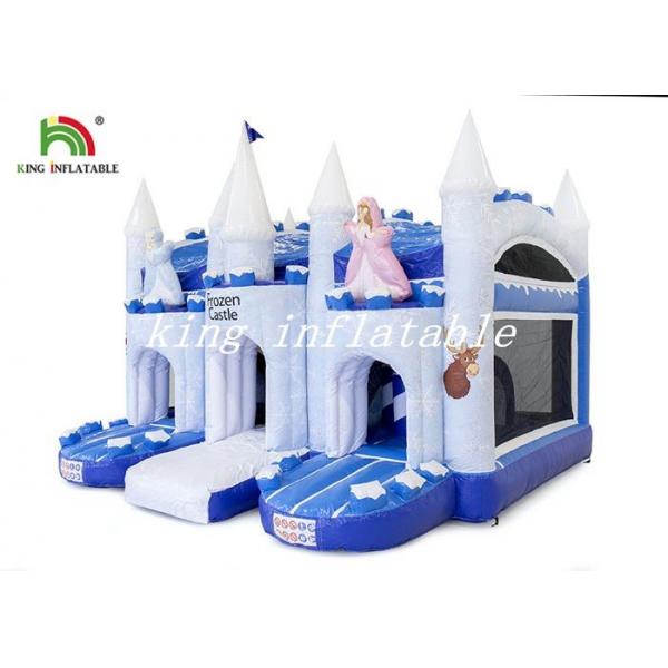 Quality Frozen Castle Blow Up Bouncer Combo Slide Castle Blue / White PVC Tarpaulin for sale