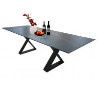 China Grey Top Rectangular Glass Dining Table Stone Coated Tempered Glass 2.6 Meter for sale