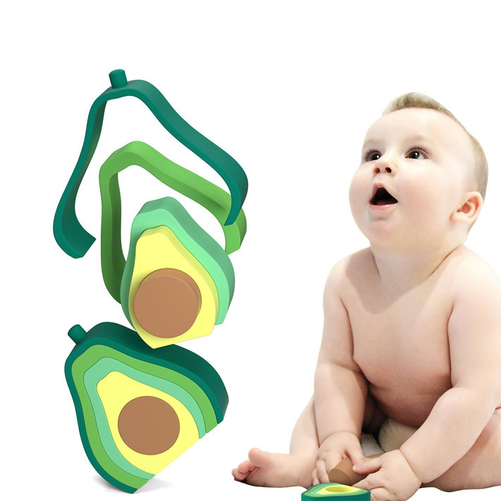 China Baby Building Play With  Avocado Shape Montessori Toys Silicone Stacking Blocks factory