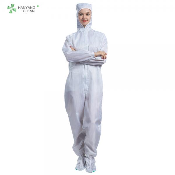 Quality Anti Static Clean Room Garments Sterilized ESD Coverall Connect With Hood And Shoes Cover For Class 1000 for sale