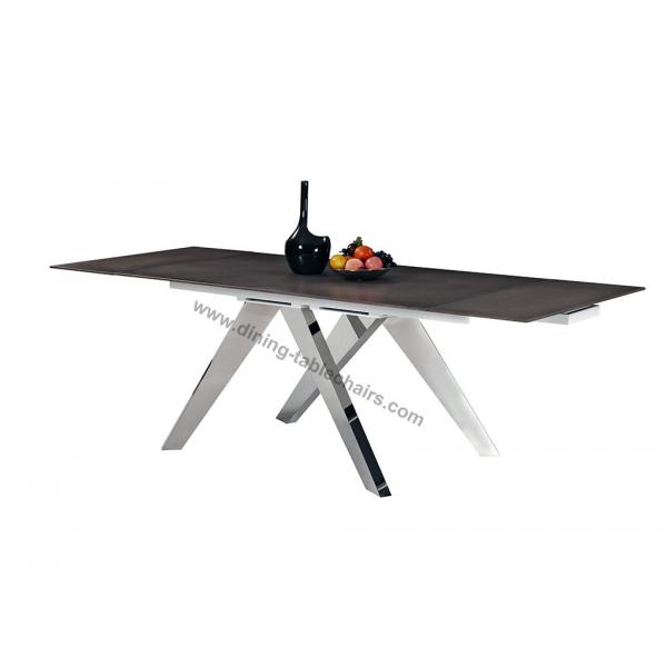 Quality Stylish Rectangular Extendable Dining Table Glossy Stainless Leg Heat Resistant for sale
