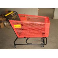 China Portable Plastic Shopping Trolley 4 Wheel Red Supermarket Shopping Basket for sale