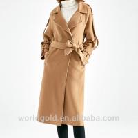 China Fashion Ladies Long Woolen Jackets With Belt Camel Color Bathrobe Style factory