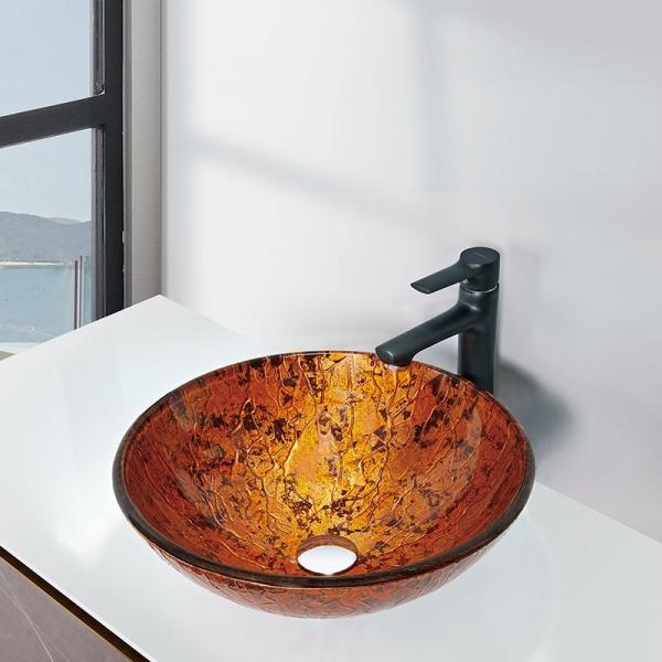 Quality Red Round Glass Bathroom Sink Textured Exterior Hand Drawing With Foil for sale