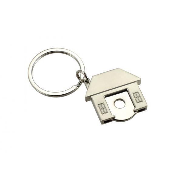 Quality Trolley Token Cute House Shape Keyring UV Printing Metal Key Ring Holder for sale