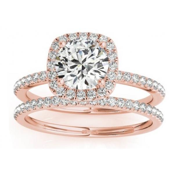 Quality Prong Square Diamond Rose Gold Ring , 0.35CT Hidden Halo Engagement Ring ODM for sale