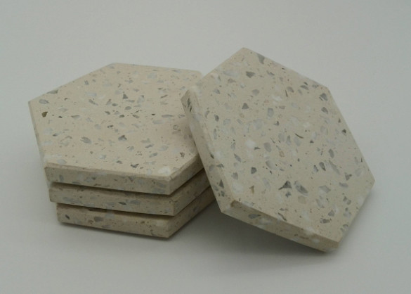 Quality Hexagonal Terrazzo Coasters Set Diameter 11cm Backside With Rubber Pads for sale