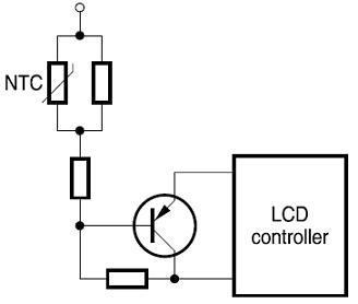 temperature compensation circuit of  LCD Liquid crystal displays using NTC thermistor as temperature sensor