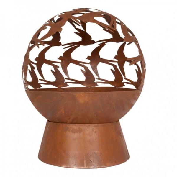 Quality Wood Burning Laser Cut Design Oxidised Corten Steel Swallows Globe Fire Pit for sale