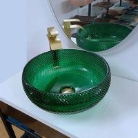 China Green Glass Vessel Basins Vanity Diamond Mordern Round Bathroom factory