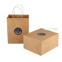 China Custom Brown Kraft Paper Grocery Bags Bulk With Logo Printing Twist Handles factory
