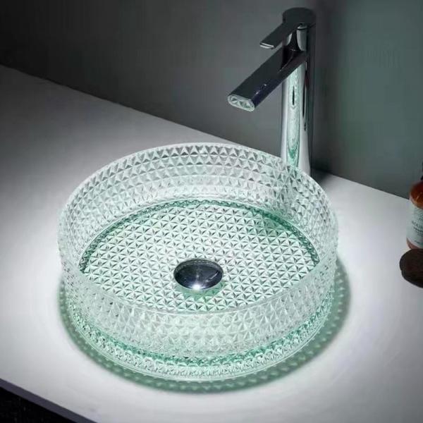 Quality Cylindrical Glass Vessel Basins H112mm , Art 14 Inch Wash Basin Light Green for sale