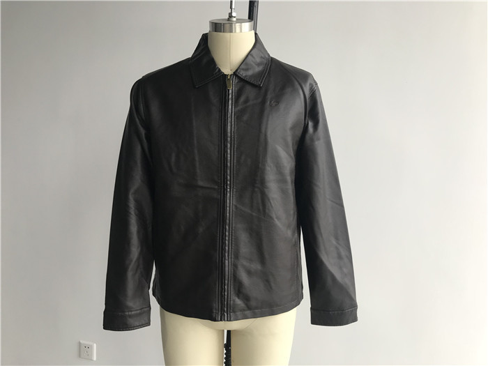 China Dark Brown Mens Pu Faux Leather Jacket With Plastic Zip Through DOCO1722 factory