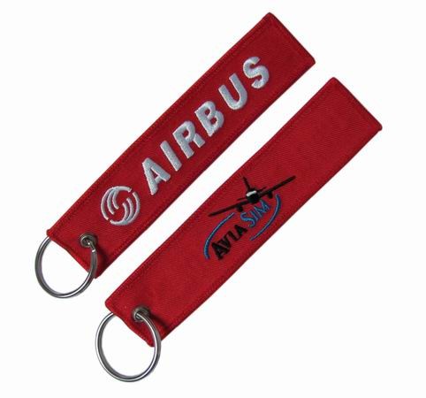 Quality 100% Polyester PMS Color Merrowed Borders Flight Tag Keychain for sale