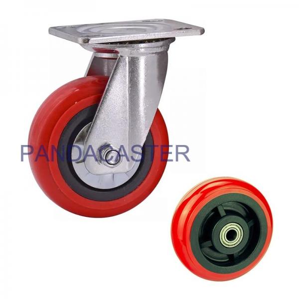 Quality Korean Style Heavy Duty Casters Red Round Polyurethane Wheel 150mm Swivel Castor for sale
