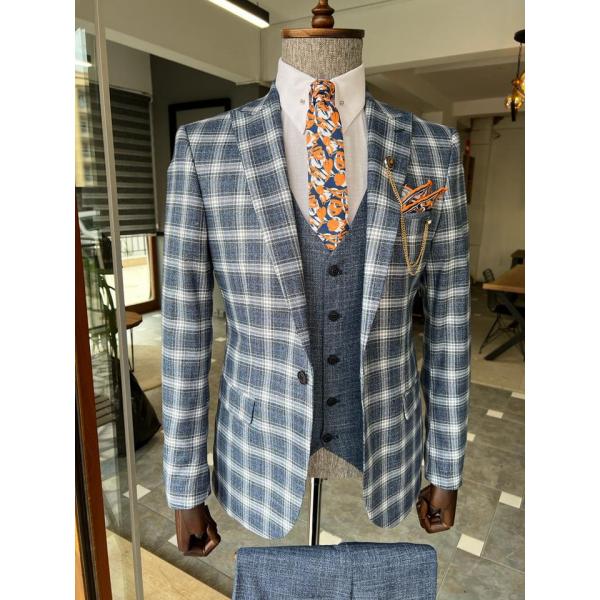 Quality Plaid Striped 3 Piece Tuxedo Suit for sale